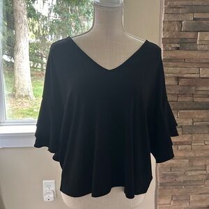 Express Top W/Ruffle Sleeve Details- Size M-Black NWT🖤